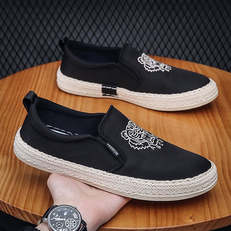 Espadrille Slip On - สีดําBreathableรองเท้าสําหรับชายLoafers Espadrilles Designerรองเท้าสบายๆLoafer Zapatillas Para alpargatas