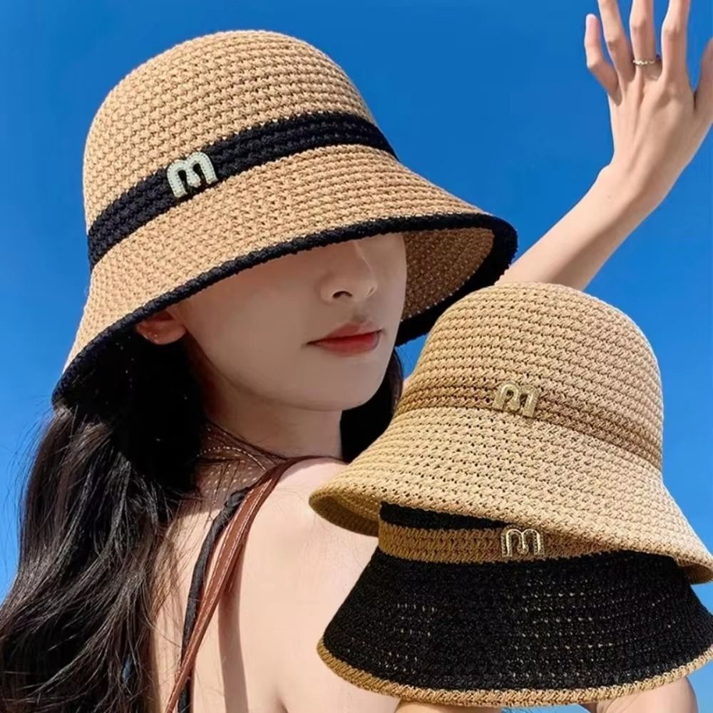 Bucket Hat Straw - หมวกชาวประมงทรงโบว์ ระบายอากาศได้ดี สวยหรู พับได้ ปีกกว้าง หมวกกันแดดสำหรับผู้หญิง