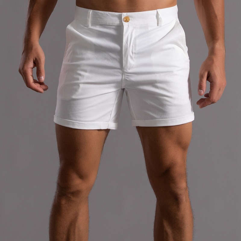 Shorts Chino Slim - กางเกงขาสั้นชิโน่ทรงสลิมฟิตชาย ขอบขาพับได้ สไตล์ลำลอง สีพื้น สำหรับฤดูร้อนและชายหาด
