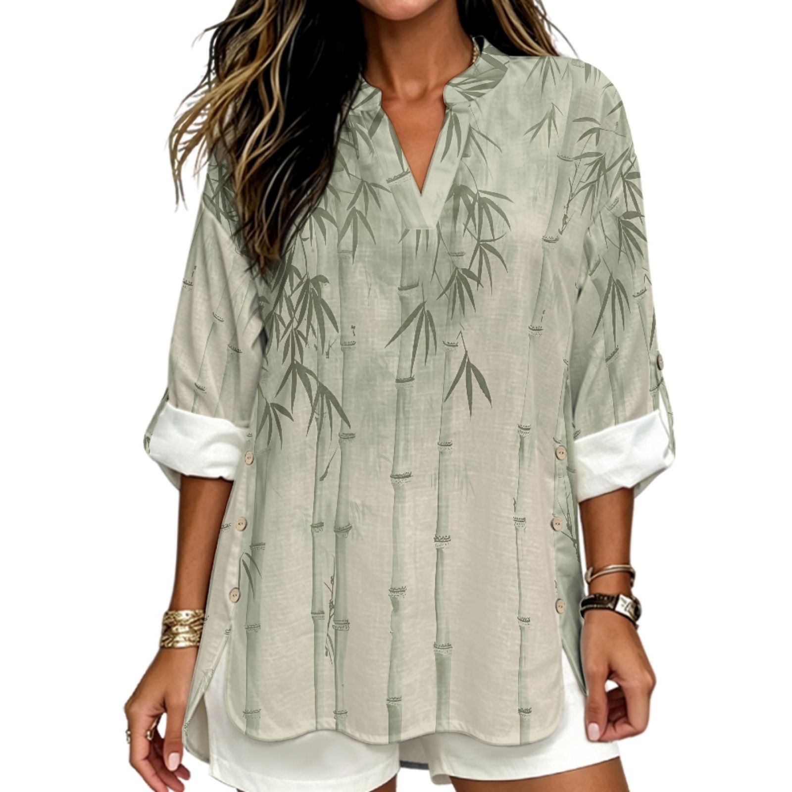 Linen Shirt Breathable - INSTANTARTS เสื้อเชิ้ตผ้าลินินคอวีสำหรับผู้หญิง เสื้อแขนยาวระบายอากาศได้ดี แขนเสื้อม้วนได้ น้ำหนักเบา สวมใส่สบาย