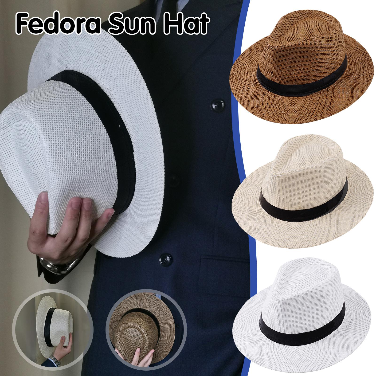 Bucket Hat Straw - หมวกปานามาฟางสำหรับผู้ชาย แฟชั่นฤดูร้อน ป้องกันแสงแดด สไตล์ชายหาด พร้อมริบบิ้น ลำลอง