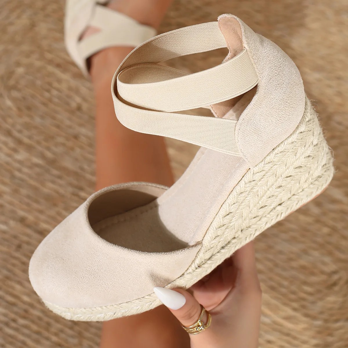 Espadrille Slip On - รองเท้าส้นเตารีดแบบสวมสำหรับผู้หญิง รุ่น Cover Toe สายรัดข้อเท้า สไตล์