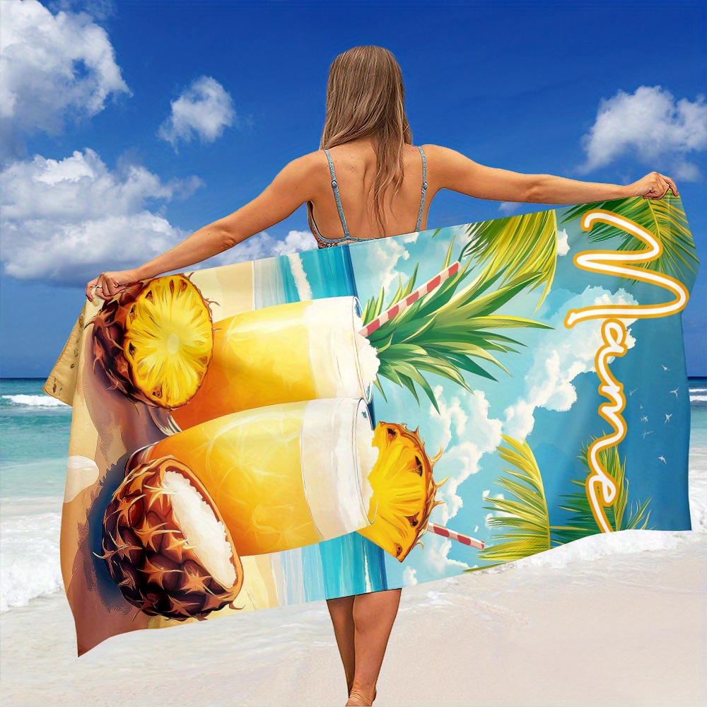 Beach Towel Large - ผ้าเช็ดตัวชายหาดแบบกำหนดเองได้ 1 ผืน พิมพ์ข้อความ/ชื่อ ขนาดใหญ่ แห้งเร็ว
