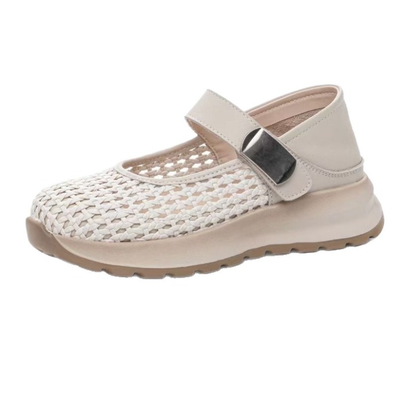 Espadrille Slip On - รองเท้าสตรีแบบสวม หนังแท้ ตกแต่งด้วยไมโครไฟเบอร์แบบถัก ลายปะติด พร้อมหัวเข็มขัดโลหะ นุ่มสบาย
