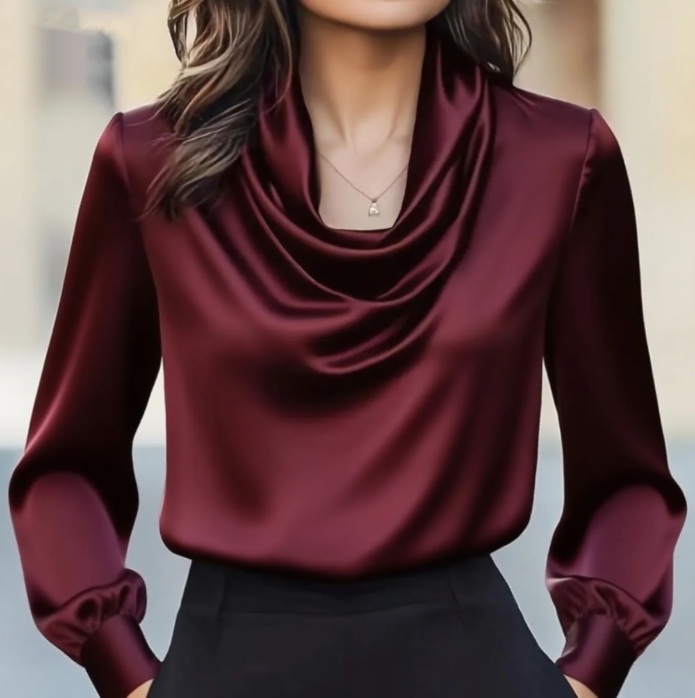 Shirt Camp Collar - เสื้อเชิ้ตแขนยาวผู้หญิง คอปกทรงสวิง สีพื้น เรียบหรู ดูดี มีสไตล์