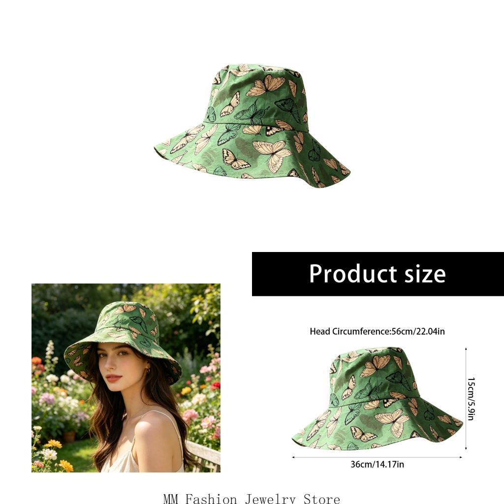 Packable Hat Nylon - หมวกบักเก็ตพิมพ์ลายสีเขียว หมวกชาวประมงโพลีเอสเตอร์แบบนุ่ม เส้นรอบวง 56 ซม. สำหรับการเดินทาง