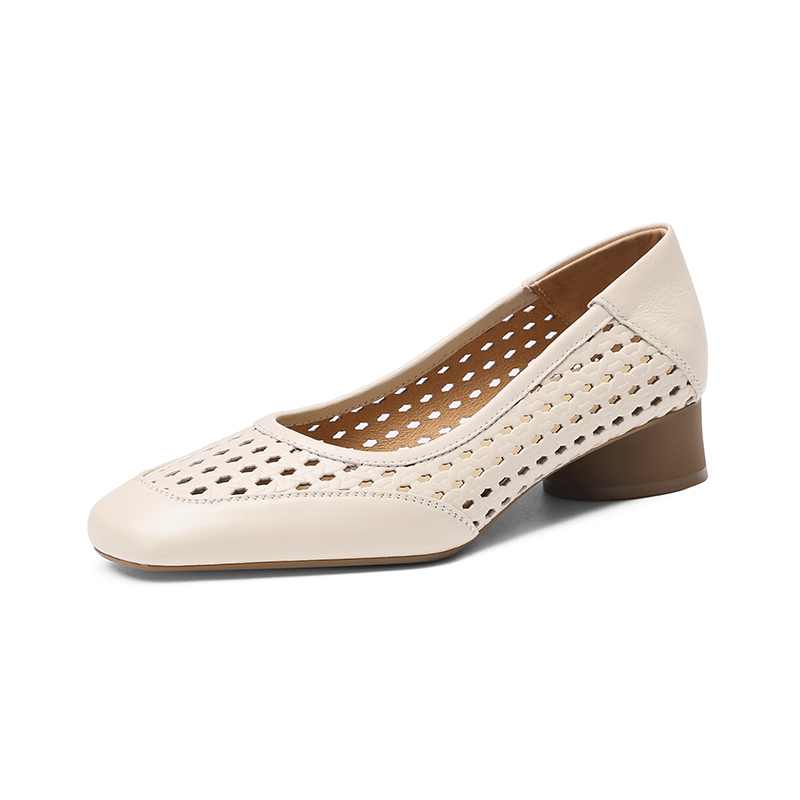 Casual Sandal Leather - รองเท้าส้นสูงแบบโปร่ง ดีไซน์ใหม่สำหรับผู้หญิง ฤดูร้อน ปี 2026 หนังแท้