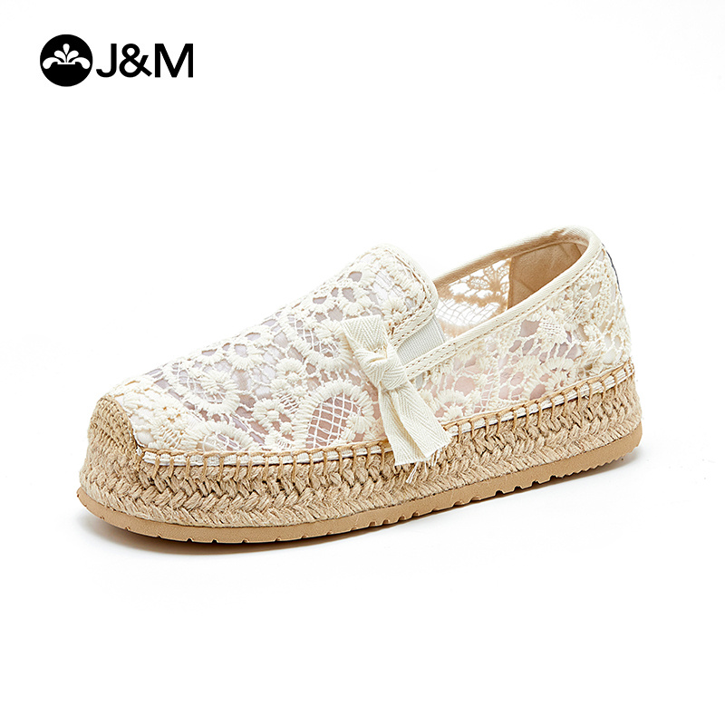 Espadrille Slip On - Joy & Mario แพลตฟอร์มรองเท้าไม่มีส้นผู้หญิงรองเท้าชาวประมงรองเท้าฤดูร้อนลูกไม้ตาข่ายระบายอากาศ espadrilles รองเท้าลำลองแบบสวมรองเท้าผ้าใบสีดำ