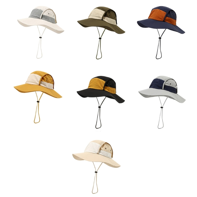Packable Hat Nylon - หมวกชาวประมงกลางแจ้ง Packable หมวกปีกกว้าง Unisex เชือกคางปรับได้ D0UB