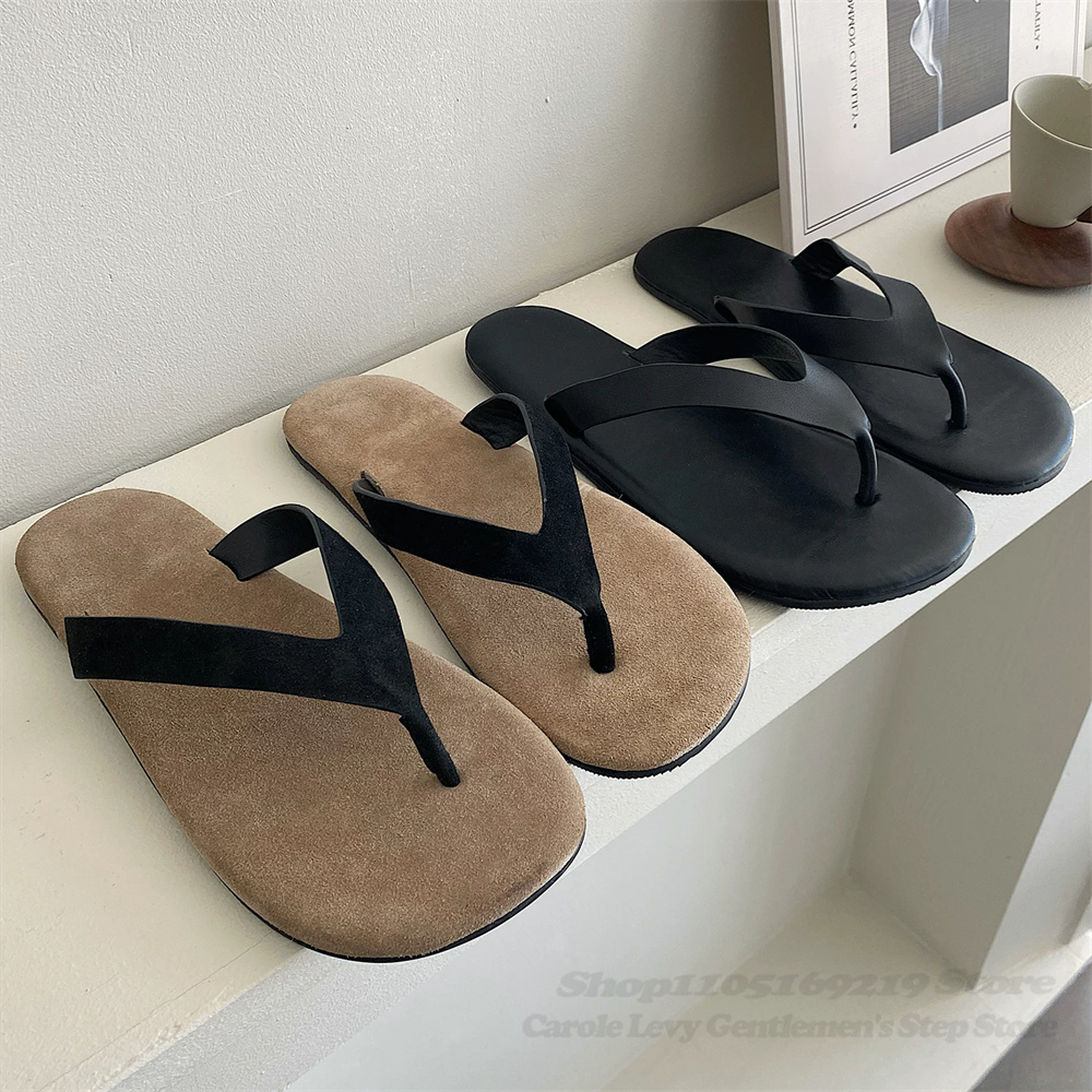 Flip Flop Leather Men - รองเท้าแตะหนังวัวสไตล์วินเทจแบบหนีบสำหรับผู้ชาย รุ่นใหม่สำหรับฤดูร้อน ป้องกันการลื่น รองเท้าหนังสวมสบายๆ สไตล์ลำลอง