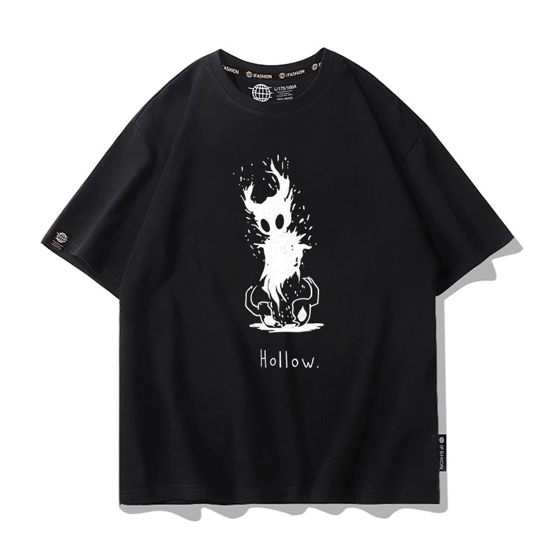 Tee Graphic Print - เสื้อยืดคอกลมแขนสั้นลายกราฟิกตัวละครอนิเมะ Hollow Knight สำหรับใส่ลำลองในชีวิตประจำวัน