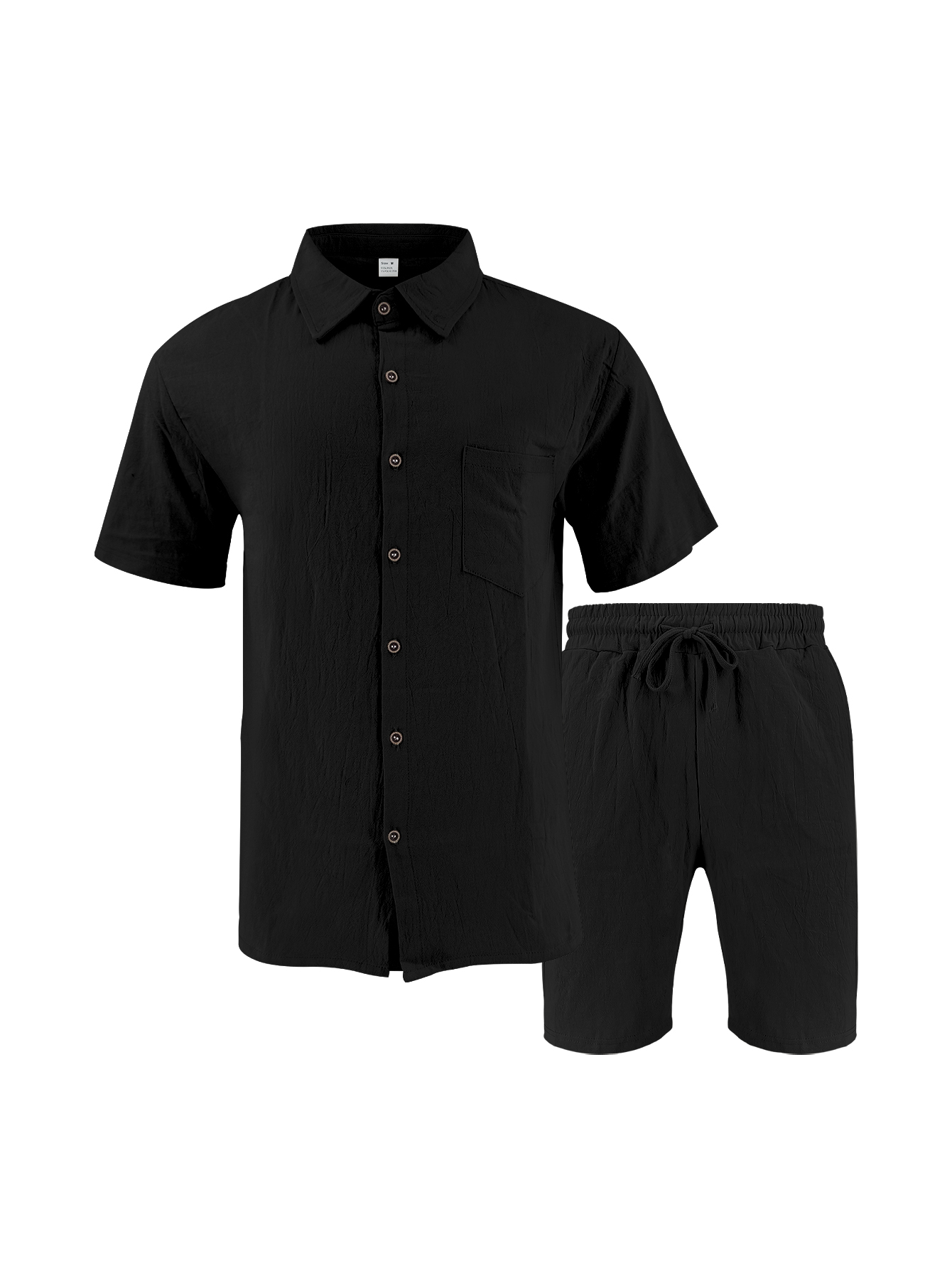 Linen Shirt Breathable - ชุดเซ็ตสองชิ้นผ้าลินินสำหรับผู้ชาย, เสื้อเชิ้ตคอปกแขนสั้นและกางเกงขาสั้นลำลองแบบมีเชือกผูก, ชุดใส่สบายสำหรับวันหยุดฤดูร้อน
