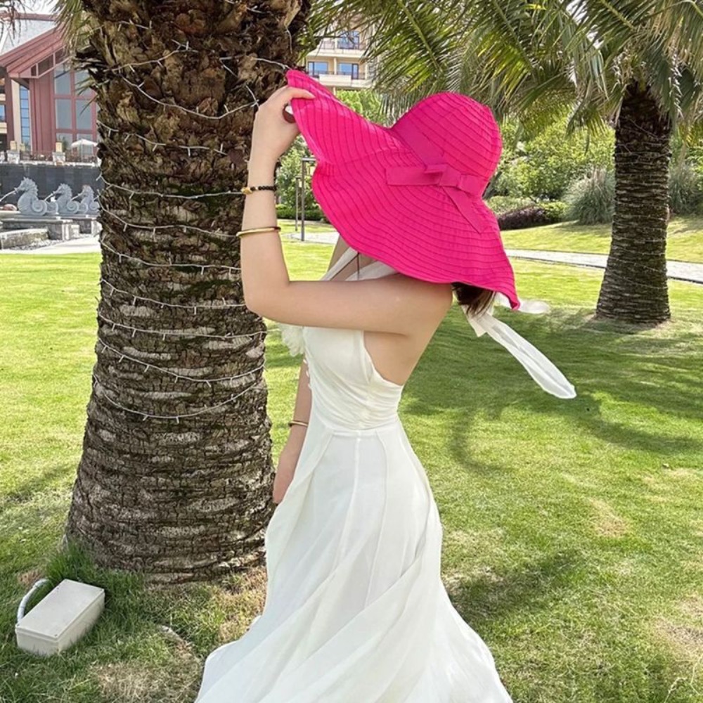 Packable Hat Nylon - หมวกปีกกว้างพับได้ ปรับรูปทรงได้ ป้องกันรังสียูวี หมวกบักเก็ตพลาสติก ระบายอากาศ ป้องกันแสงแดด