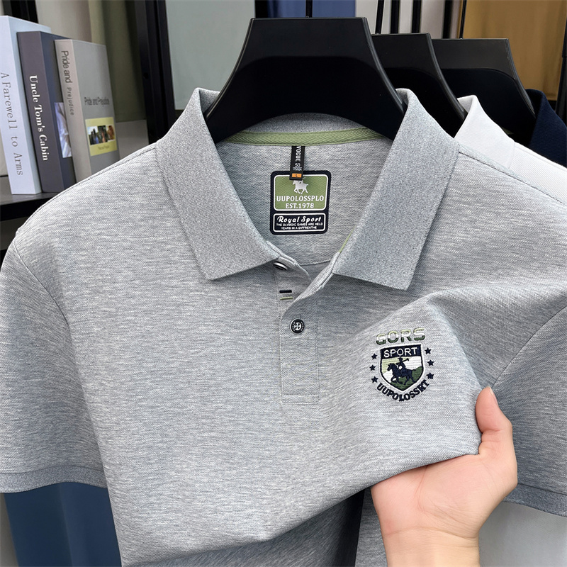Polo Shirt Pique - เสื้อโปโลผู้ชาย แขนสั้น ปักลาย ผ้าถักปิเก้ สีขาว สีเทาอ่อน