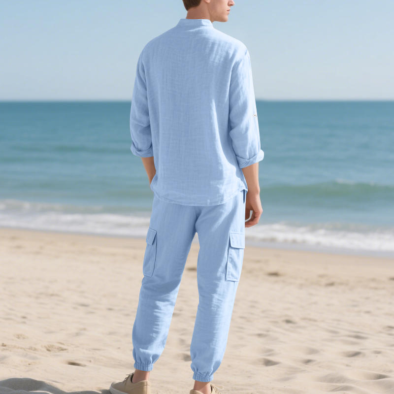 ชุดเซ็ตผ้าลินินระบายอากาศสำหรั - Linen Shirt Breathable บทวิจารณ์และราคา