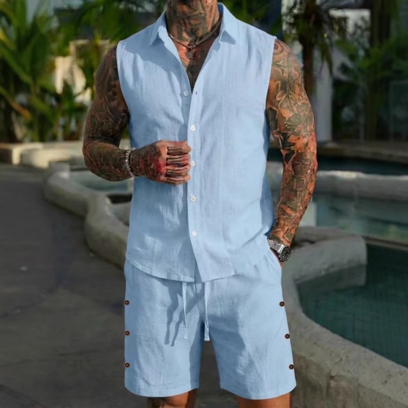 ชุดเซ็ต 2 ชิ้นสำหรับผู้ชาย ผ้า - Short Linen Drawstring บทวิจารณ์และราคา