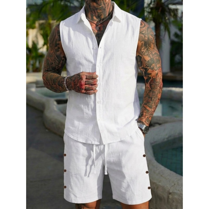 ชุดเซ็ต 2 ชิ้นสำหรับผู้ชาย ผ้า - Short Linen Drawstring บทวิจารณ์และราคา
