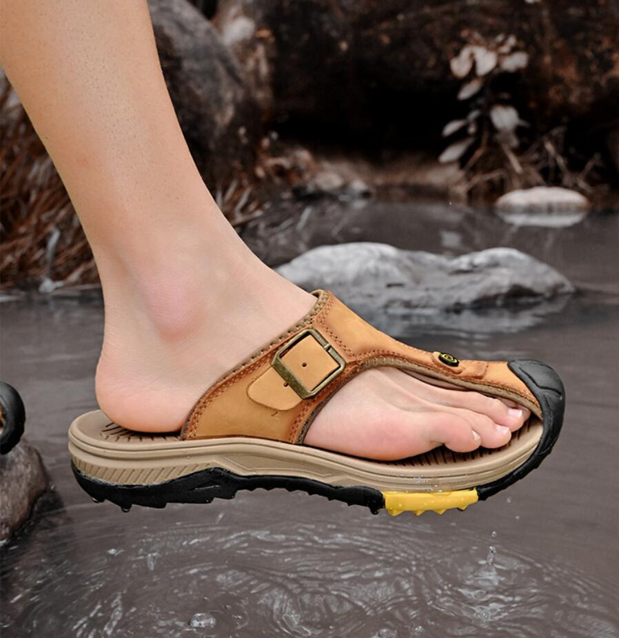 รองเท้าแตะหนังแท้ผู้ชายรองเท้า - Flip Flop Leather Men บทวิจารณ์และราคา