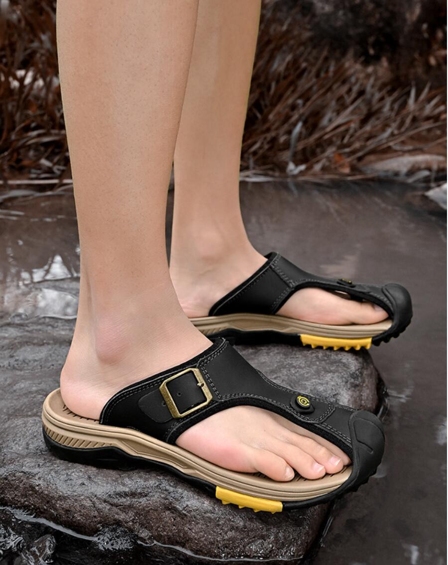 รองเท้าแตะหนังแท้ผู้ชายรองเท้า - Flip Flop Leather Men บทวิจารณ์และราคา