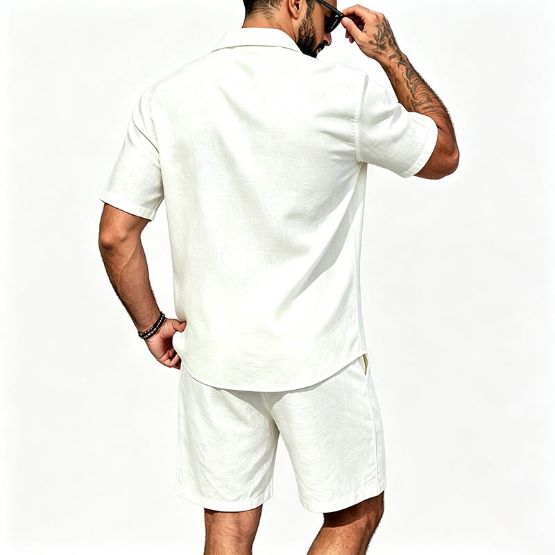 ชุดเซ็ตผ้าลินินสองชิ้นสำหรับผู - Linen Shirt Breathable บทวิจารณ์และราคา