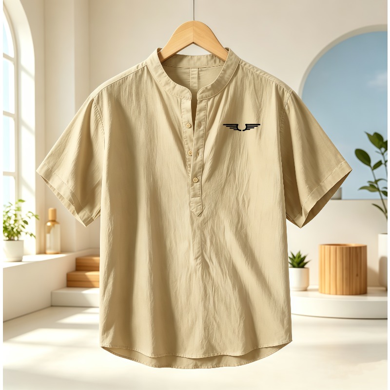 เสื้อเชิ้ตแขนสั้นคอเฮนลีย์ผ้าฝ - Linen Shirt Breathable บทวิจารณ์และราคา