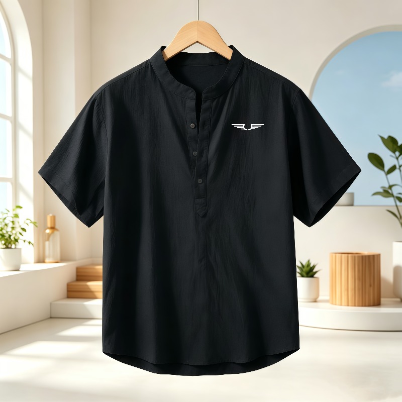 เสื้อเชิ้ตแขนสั้นคอเฮนลีย์ผ้าฝ - Linen Shirt Breathable บทวิจารณ์และราคา
