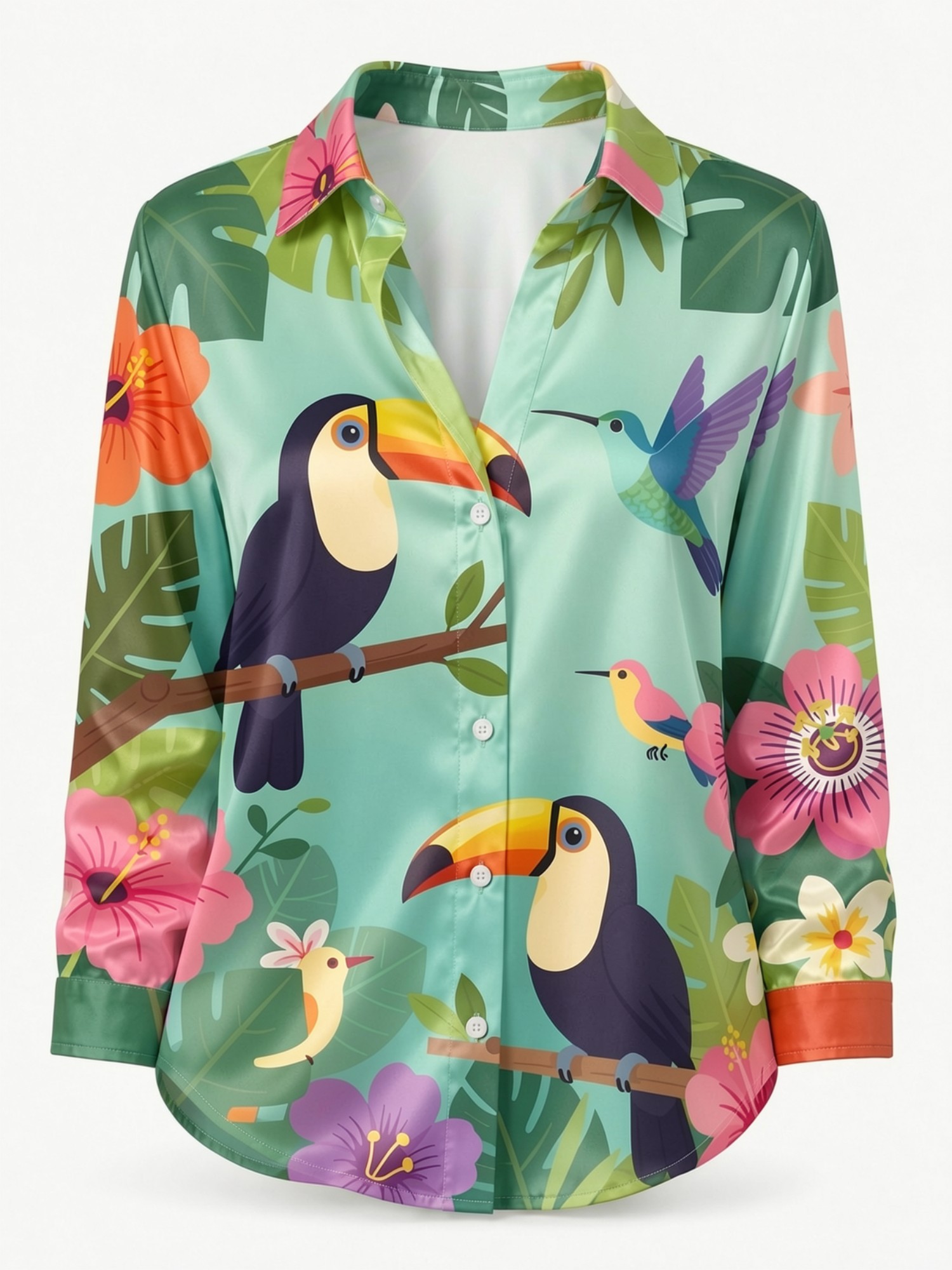 เสื้อเชิ้ตผ้าซาตินลายพิมพ์นกทู - Resort Shirt Floral บทวิจารณ์และราคา