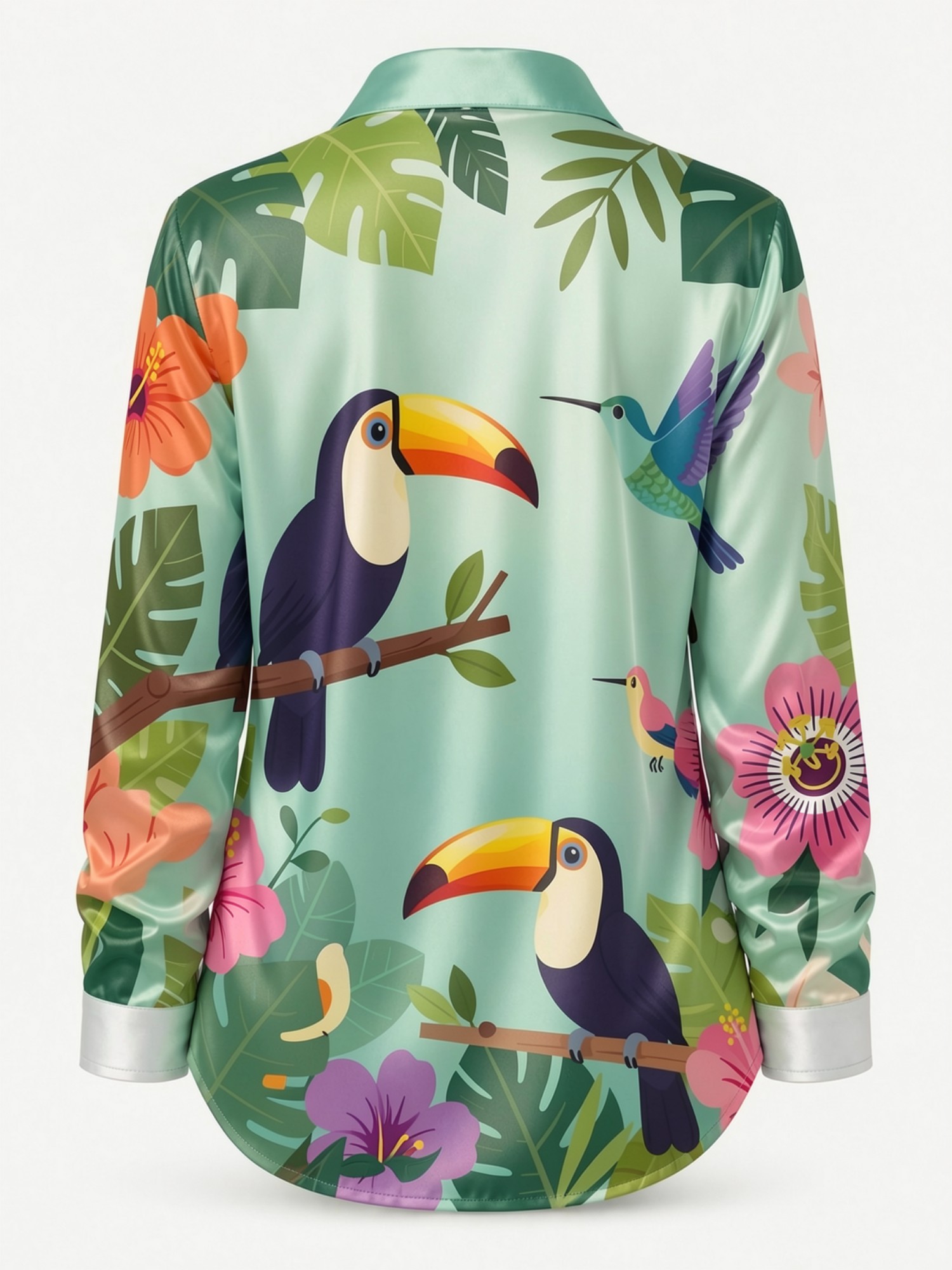 เสื้อเชิ้ตผ้าซาตินลายพิมพ์นกทู - Resort Shirt Floral บทวิจารณ์และราคา