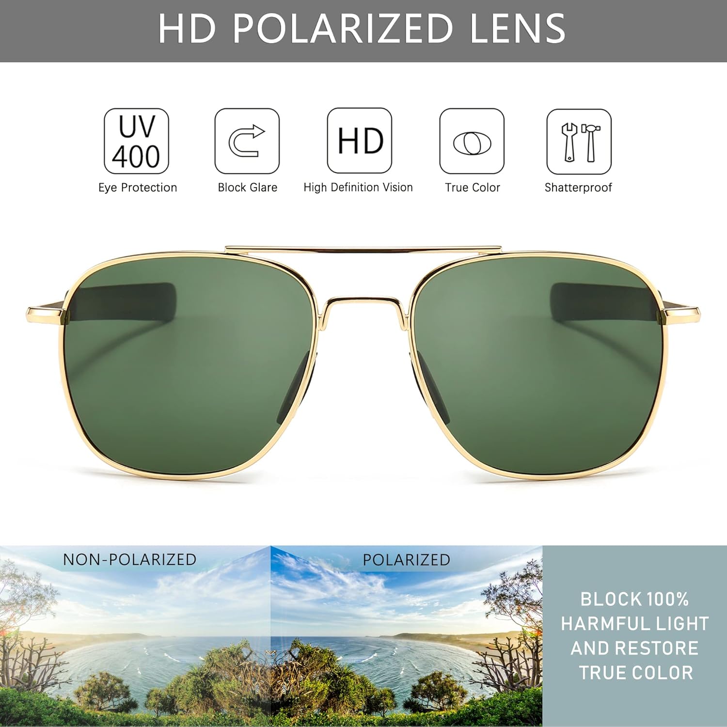 แว่นกันแดดโพลาไรซ์ทรงนักบินสไต - Sunglasses Aviator Polarized บทวิจารณ์และราคา