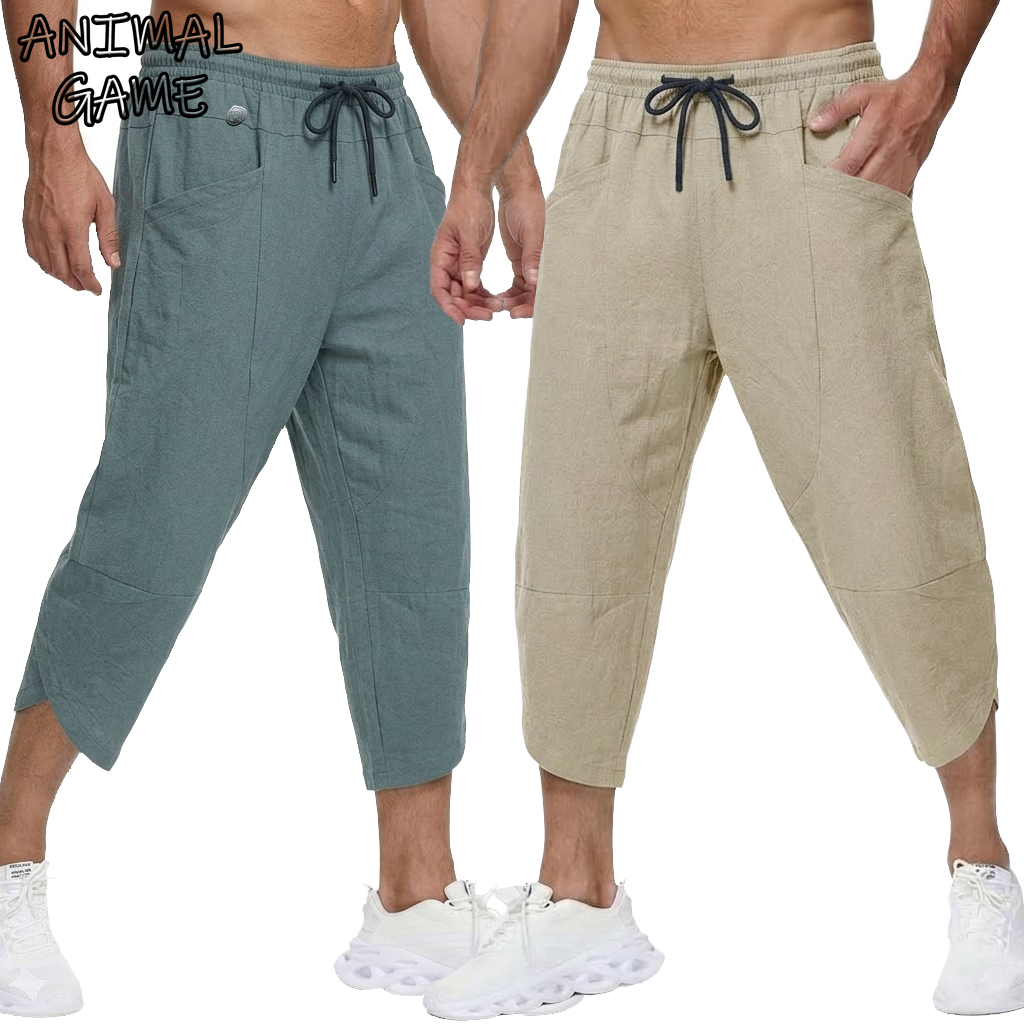 ฤดูร้อนผู้ชายผ้าลินินลำลองกางเ - Short Linen Drawstring บทวิจารณ์และราคา