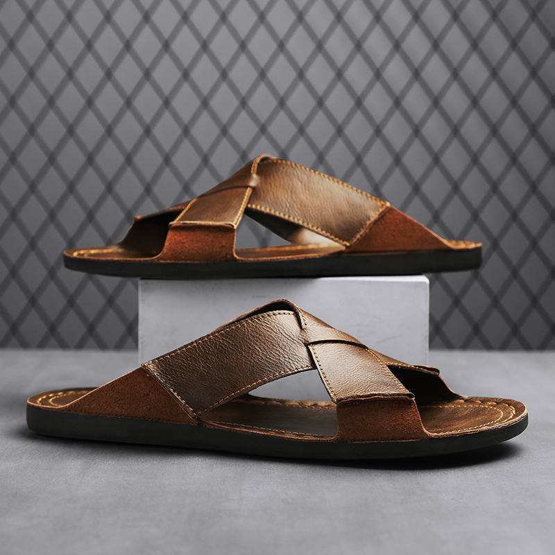 รองเท้าแตะหนังแท้แฟชั่นสำหรับผ - Flip Flop Leather Men บทวิจารณ์และราคา