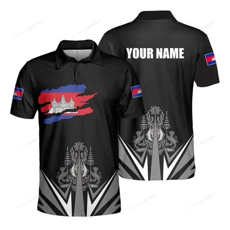 เสื้อโปโลลายธงชาติกัมพูชาแบบกำ - Shirt Camp Collar บทวิจารณ์และราคา