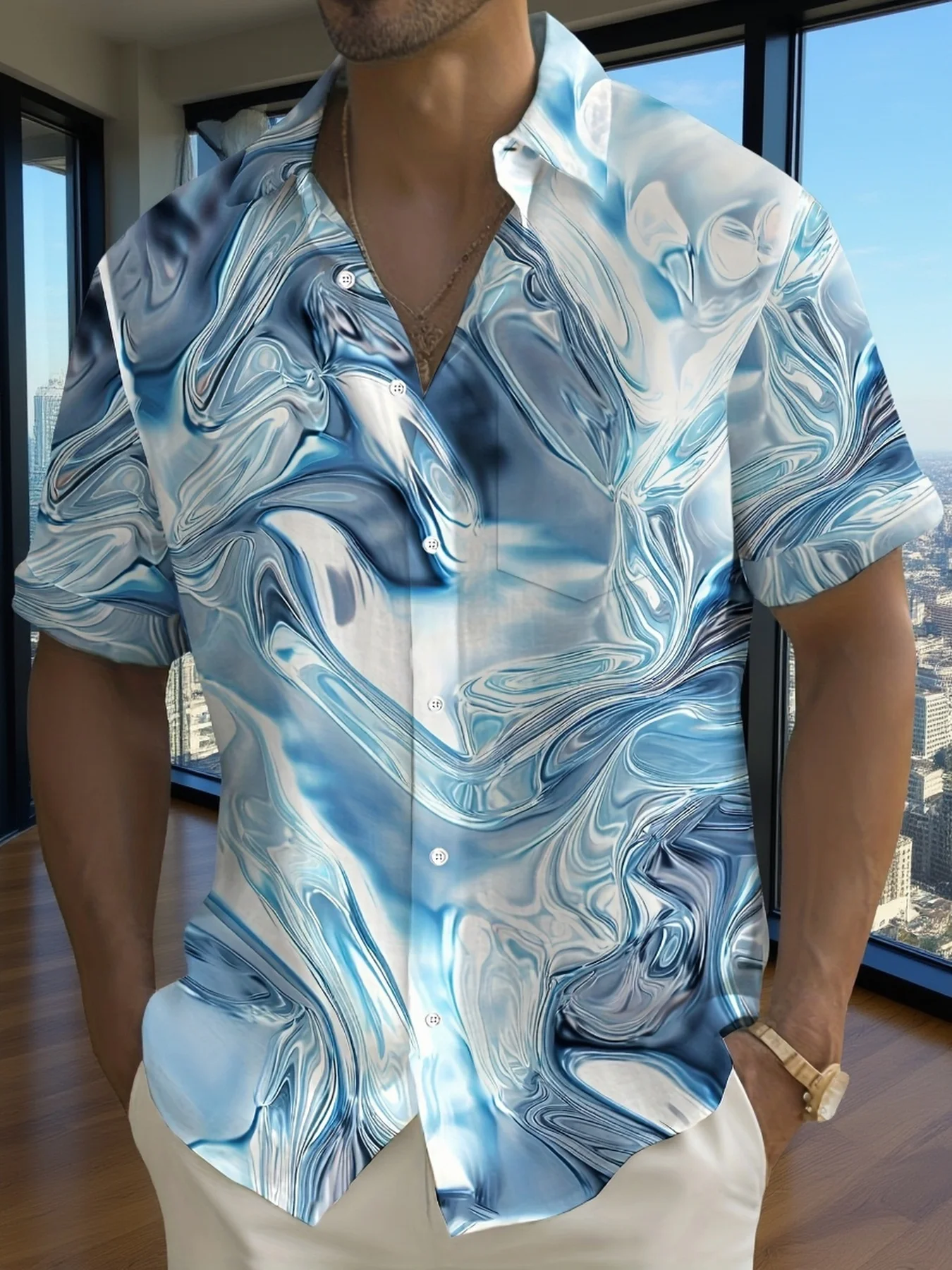 เสื้อเชิ้ตคอปกพิมพ์ลายมินิมอล  - Resort Shirt Floral บทวิจารณ์และราคา