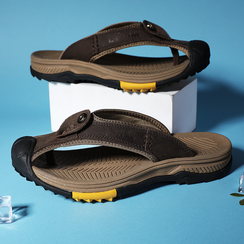 รองเท้าแตะหนังแท้ผู้ชายแบบใหม่ - Flip Flop Leather Men บทวิจารณ์และราคา