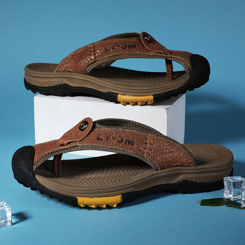 รองเท้าแตะหนังแท้ผู้ชายแบบใหม่ - Flip Flop Leather Men บทวิจารณ์และราคา