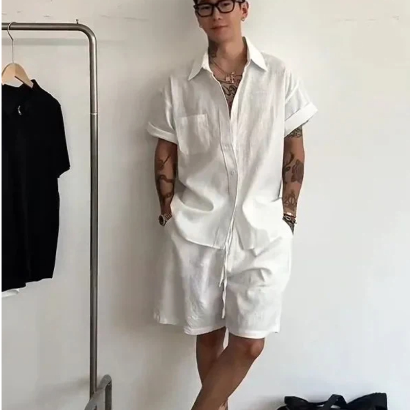 ชุดเซ็ตผ้าลินินคอตตอน 2 ชิ้นสำ - Linen Shirt Breathable บทวิจารณ์และราคา