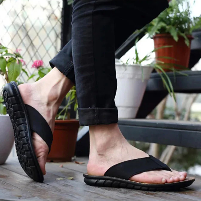 รองเท้าฤดูร้อนผู้ชายรองเท้าแตะ - Flip Flop Leather Men บทวิจารณ์และราคา