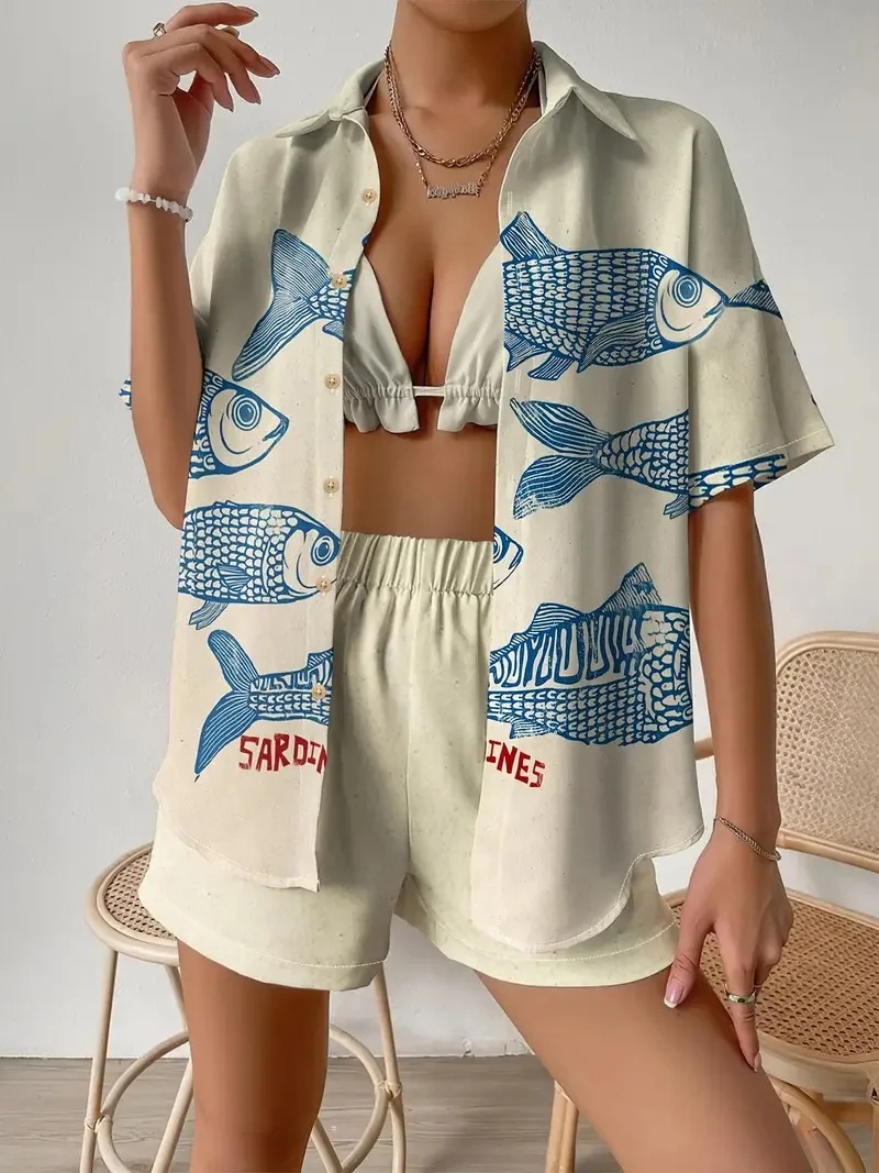 แฟชั่นพิมพ์ Beach Holiday 2 ชิ - Shirt Camp Collar บทวิจารณ์และราคา