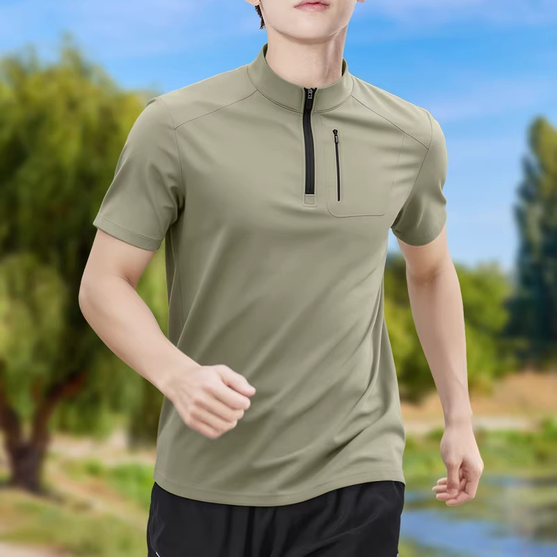 เสื้อยืดแขนสั้นผู้ชายแบบซิปครึ - Shirt Camp Collar บทวิจารณ์และราคา
