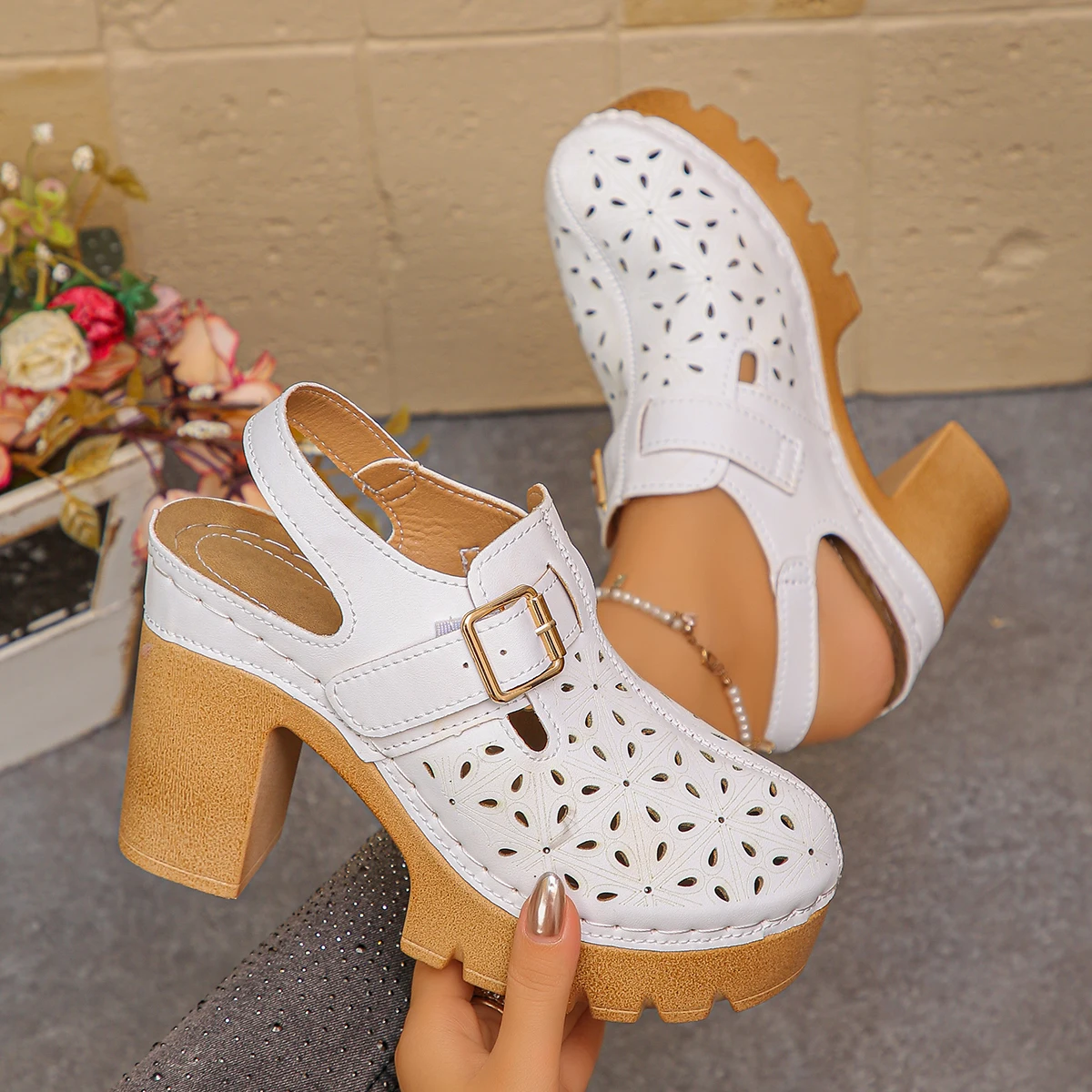 รองเท้าแตะส้นหนาสำหรับผู้หญิงไ - Casual Sandal Leather บทวิจารณ์และราคา