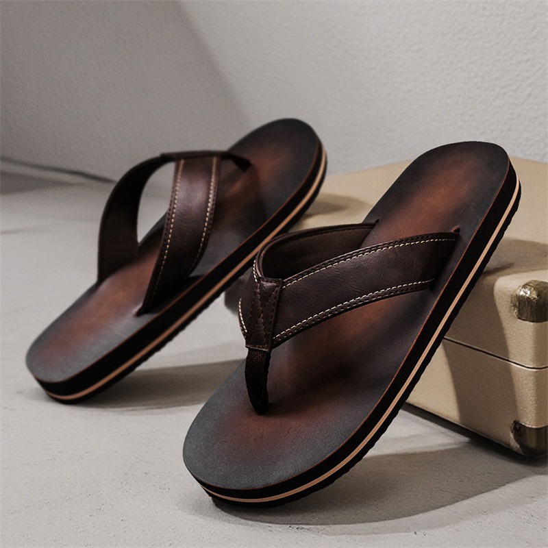 รองเท้าแตะหนังเทียมสไตล์วินเทจ - Flip Flop Leather Men บทวิจารณ์และราคา